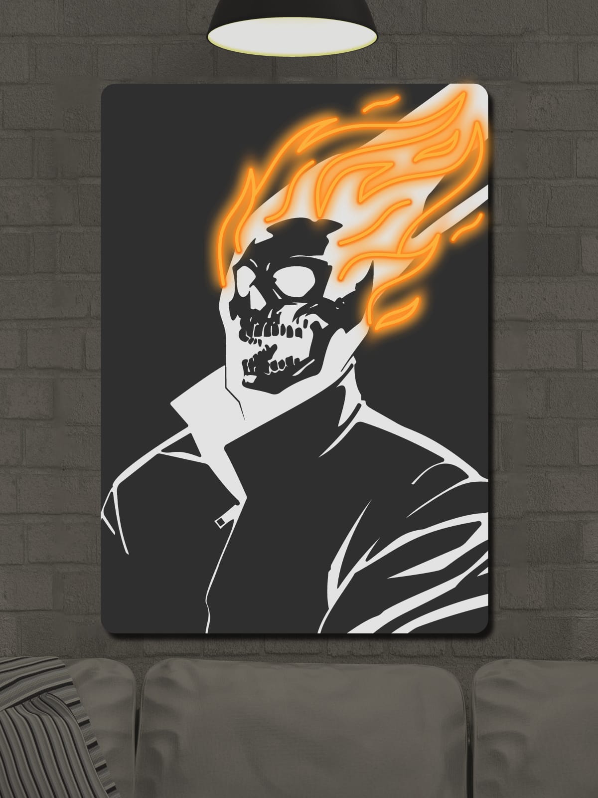 Unleash the spirit of vengeance with this Ghost Rider neon sign. A stunning LED wall art piece for Marvel fans, collectors, and lovers of bold decor.