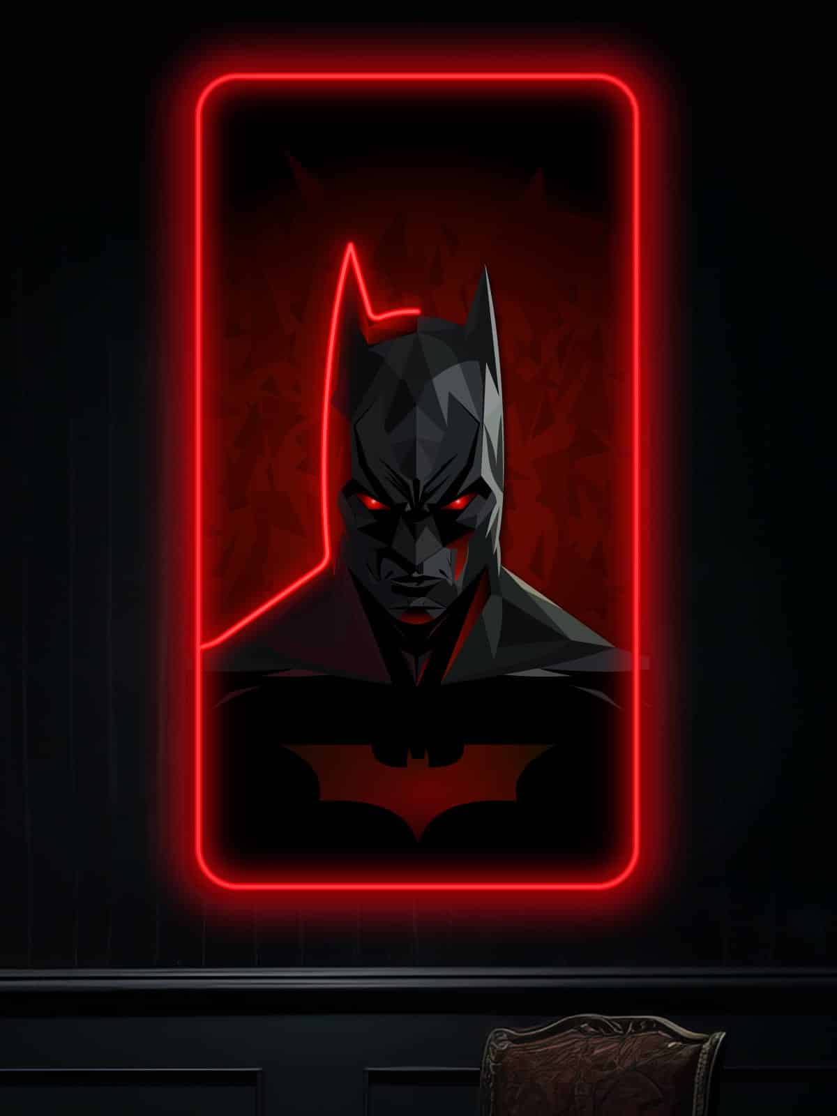 The Dark Batman neon sign is a striking fusion of Gotham’s brooding protector and futuristic neon aesthetics. With bold red LED illumination accentuating his silhouette, this piece exudes power, mystery, and the essence of the Dark Knight. Perfect for DC fans, gamers, and lovers of bold wall art.