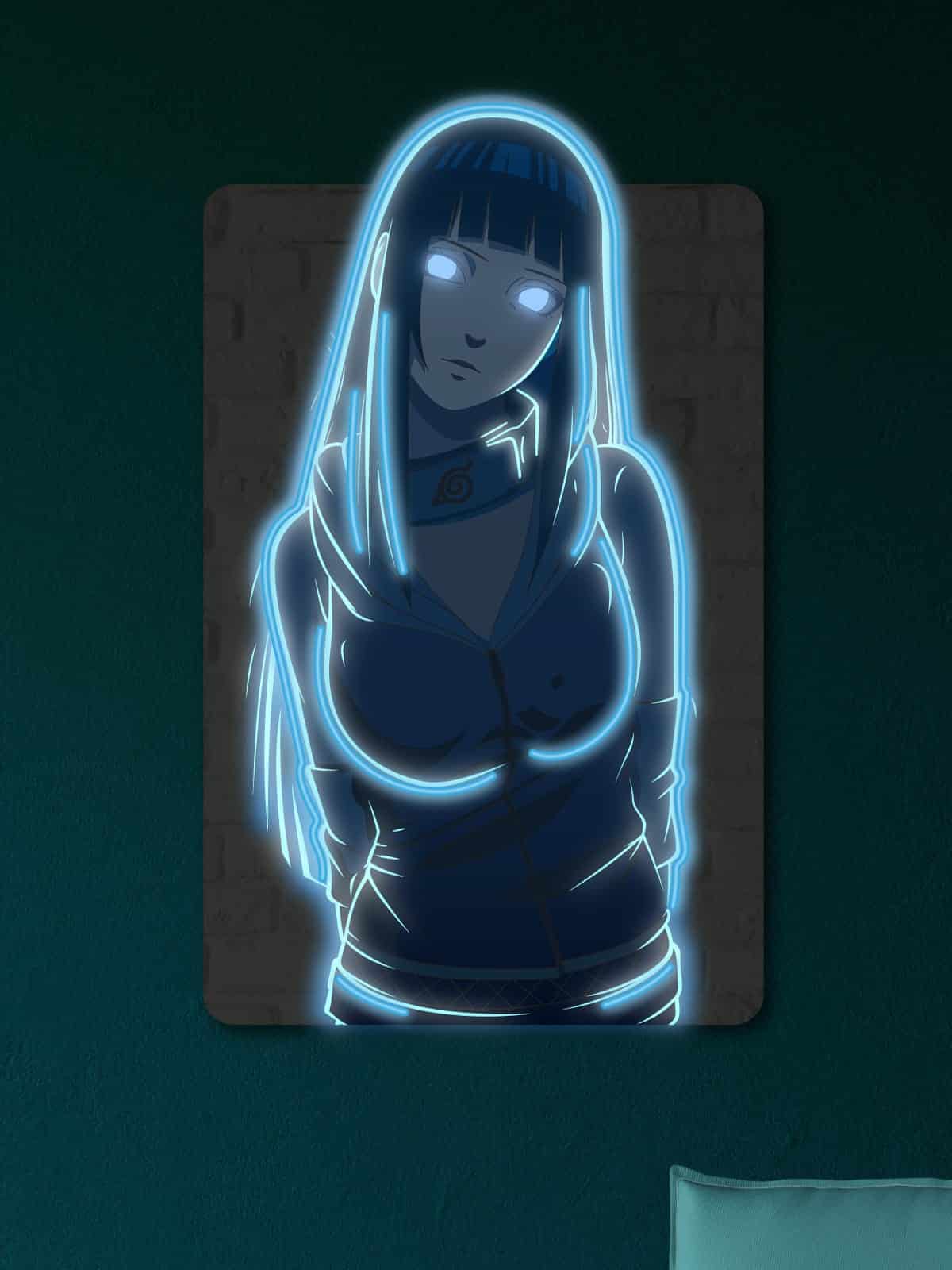 Hinata neon sign - stunning blue LED anime wall art featuring Hinata Hyuga from Naruto. Glowing chakra energy brings this beloved character to life. Perfect for anime fans, Naruto collectors, and gaming room decor.