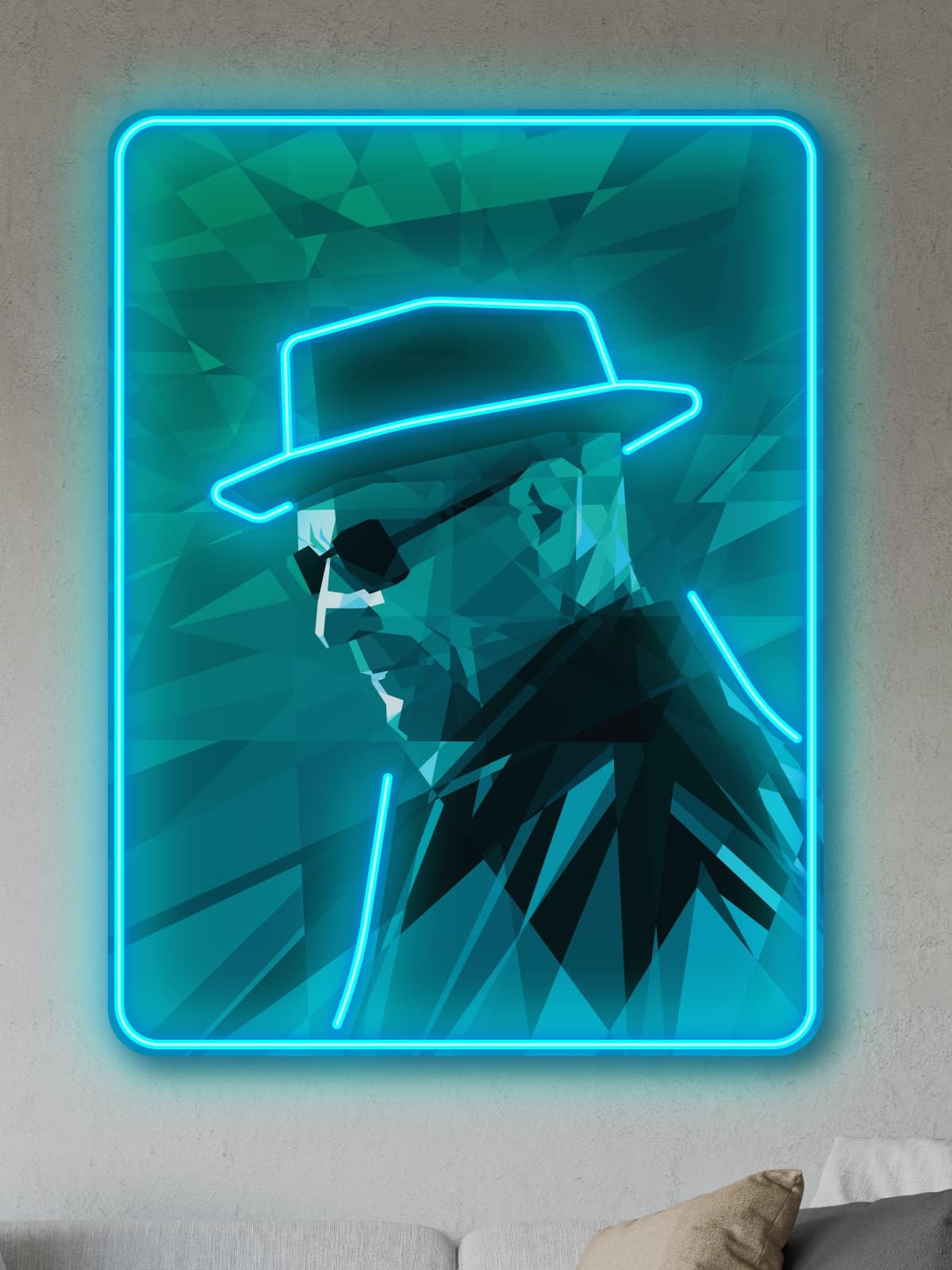Exclusive Heisenberg LED Wall Art - Transform your space with this striking Breaking Bad-inspired neon wall decor featuring the iconic silhouette. Perfect for TV series fans and modern art collectors!