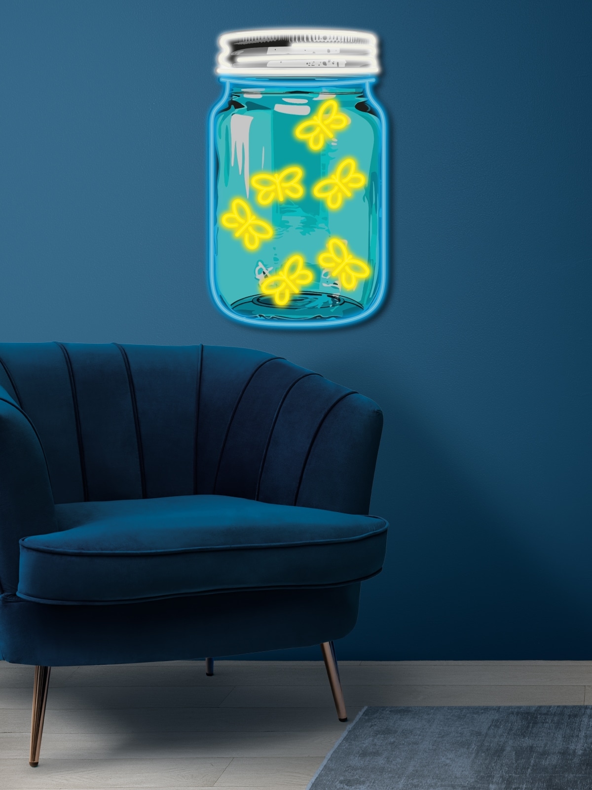 Neon wall art with butterflies in a jar. Unique glowing decor for your home or gift. Perfect neon artwork for cozy interiors, kids’ rooms, or creative spaces.
