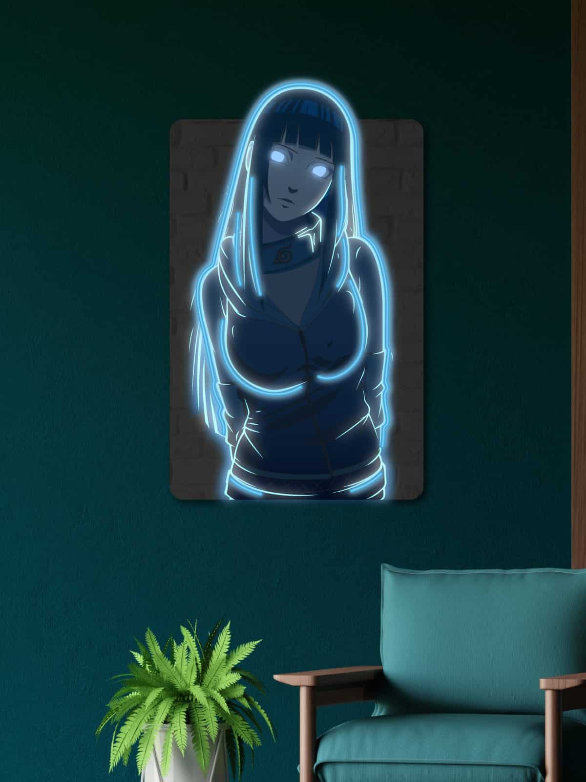 Hinata neon sign - stunning blue LED anime wall art featuring Hinata Hyuga from Naruto. Glowing chakra energy brings this beloved character to life. Perfect for anime fans, Naruto collectors, and gaming room decor.