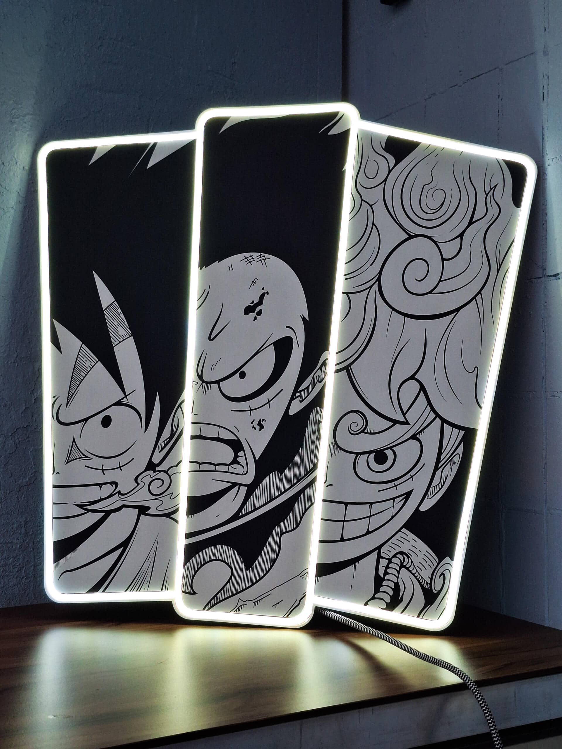 Exclusive Luffy Gears LED Neon Wall Art - Transform your space with this striking One Piece anime wall decor featuring Luffy's iconic transformations. Perfect for anime collectors and fans!