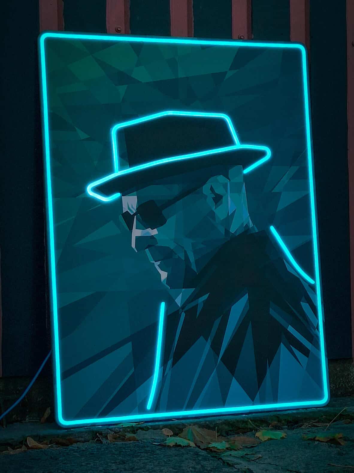 Exclusive Heisenberg LED Wall Art - Transform your space with this striking Breaking Bad-inspired neon wall decor featuring the iconic silhouette. Perfect for TV series fans and modern art collectors!