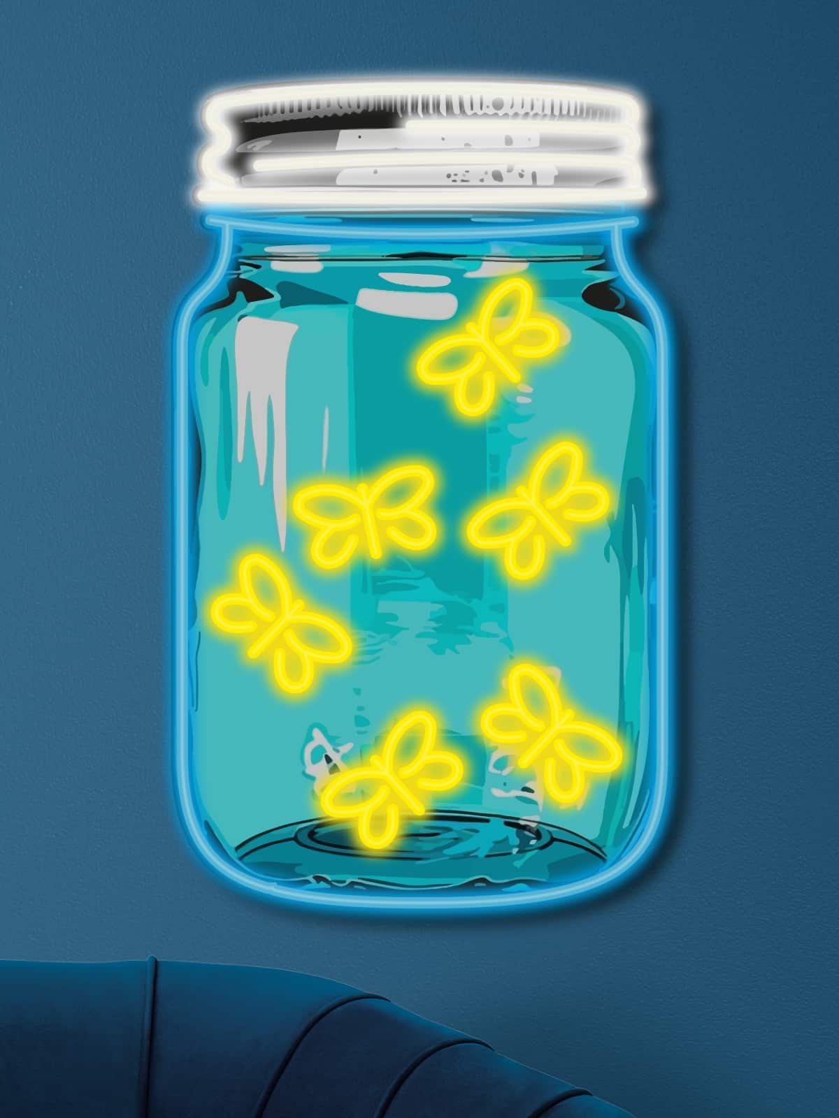 Neon wall art with butterflies in a jar. Unique glowing decor for your home or gift. Perfect neon artwork for cozy interiors, kids’ rooms, or creative spaces.