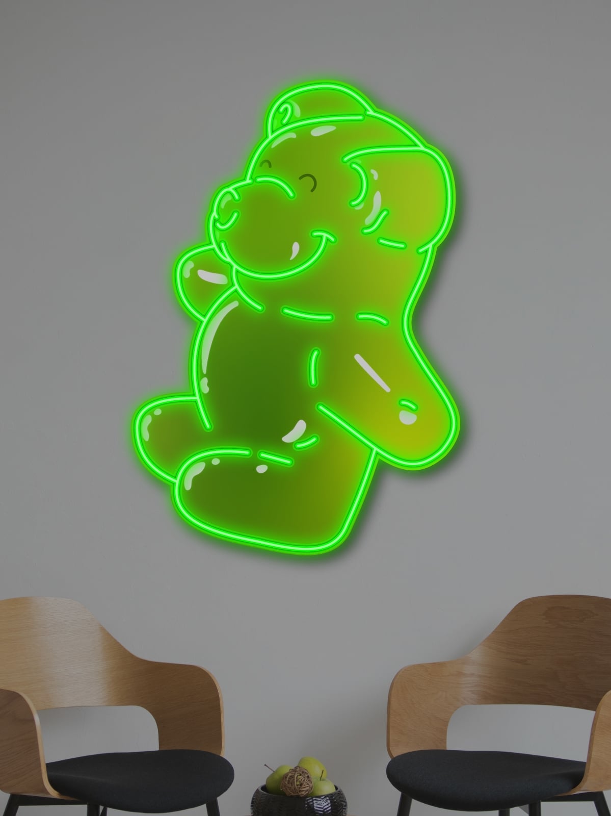 Embrace the sweet nostalgia of candy culture with this Green “Gummy Bear” neon artwork. A must-have LED wall piece for candy lovers, retro enthusiasts, and those who appreciate bold, playful decor with vibrant color impact.